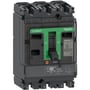 Schneider Electric ComPacT NSX100H 3-polet maksimalafbryder med grøn afbryderhåndtag og mærkning for 2,5A MA relæ.