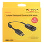 Delock DisplayPort 1.2-til-HDMI-adapterens gule emballage viser den sorte adapter og angiver 4K passiv.