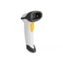 Sidevisning af DeLock 1D barcodescanner med ergonomisk greb og gul betjeningsknap.