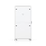 Ubiquiti 42U-rackskab på 1000 mm set lige bagfra med lukket panel, låse og hjul.