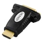 Deltaco HDMI til DVI-D-adapter set skråt med HDMI-stikkets guldfarvede kontaktflade tydeligt fremme.