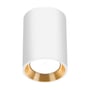 SpectrumLED Chloe Mini P20 rund downlight set skråt forfra med hvid kant og guldfarvet ring omkring åbningen.