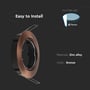 V-TAC runde GU10 lampefatning med tekst 'Easy to Install', 'CUTTING SIZE Ø 74mm', 'Materials: Zinc alloy' og 'Color: Bronze'.