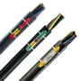 Tre sorte kabler med forskellige farvede mærker, fastgjort med gule DUPLIX holdere fra Legrand.