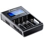 Varta LCD Dual Tech Charger batterioplader, vist i en skrå vinkel fra højre side, med fire tomme opladningsslots.