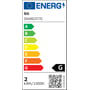 Energimærke for SG Capella Isosafe LED vægarmatur, der viser energiklasse G og et forbrug på 2 kWh/1000h.