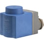 Danfoss BE115AS spole, 10W, 115V AC, 50Hz. Blå spole med mærkat og grå tilslutningsdel på hvid baggrund.