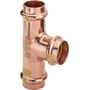 Viega Profipress T-stykke til gas i kobber, 42 mm, med tre presfittings og gul markering for gasgodkendelse.