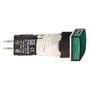 Detaljeret billede af Schneider Electric XB6-EB3B grøn signallampe trykknapmodul med kontakter og mærkninger.