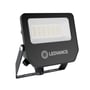 Ledvance Floodlight Compact-projektør i sort med stor lysflade og monteringsbeslag, set skråt forfra.