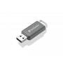 Verbatim DataBar USB 2.0 Drive i grå, hvor USB-stikket er synligt og hætten er skubbet tilbage, vist på sort baggrund.