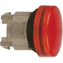 Schneider Electric rødt lampehoved til 22mm trykknap med LED og skilt, vist fra siden med monteringsmekanisme.