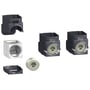 Komplet Schneider Electric klemmesæt til 25-95mm2 kabler, vist med alle dele, herunder plastikbeslag og metalterminaler.