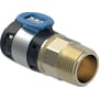 Geberit FlowFit overgang af blyfri siliciumbronze med 40mm pres-ende og 1 1/4" udvendigt gevind, vist i detaljer.