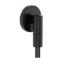 Hansgrohe slangeudtag i metal med sort krom finish, vist med en del af en sort flettet bruseslange tilsluttet.