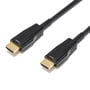 Nærbillede af HDMI-stikkene på Deltaco ULTRA High Speed HDMI-kabel, der viser 'Display' og 'Source' markeringer.