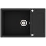 Lavabo Saturn 790 sort komposit køkkenvask med bakke, vist ovenfra med krom afløb og hanehul.