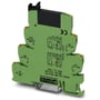 Phoenix Contact Solid-State relæmodul PLC-OPT-24DC, grønt modul med Push-in-tilslutning til PLC-interface med diagrammer og mærkninger.
