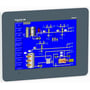 Schneider Electric Magelis GTO HMIGTO6315 touch panel med 12.1" SVGA-skærm, der viser et komplekst procesdiagram med blå baggrund og knapper.
