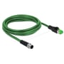 DeLock-netværkskabel med grønt kabel, M12-stik og RJ45-stik vist sammenrullet.