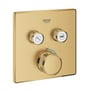 Grohe Grohtherm SmartControl termostatbatteri i børstet messing med firkantet design og 158mm bredde, udvendige dele med tre betjeningsknapper.