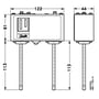 Teknisk tegning af Danfoss KP17W pressostat med dimensioner for højde 61mm, bredde 122mm og dybde 44mm.