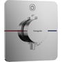 Hansgrohe ShowerSelect Comfort termostatbatteri i krom med stor, firkantet plade og betjeningsknap med 'eco' symbol samt 40°C markering.