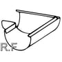 Skitseret illustration af en Plastmo udvendig 90° gering i brun plast, med tydelig markering 'R.F'.