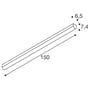 Teknisk tegning af SLV BENA loftlampen, der viser dimensioner som 150 cm længde og 6,5/7,4 cm bredde/højde.