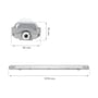 Målskitse af SpectrumLED Limea T8 LED-armatur med længde på 1576 mm og endemål på 94 og 55 mm.