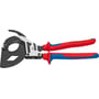 Knipex kabelsaks med rød-blå to-komponent håndtag og et stort klippehoved, der kan klippe 60 mm kabler.