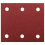 Makita slibepapir til rystepudser, 10 stk. pakke med korn 150 og 114x102 mm dimensioner, vist med seks huller.