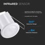 V-TAC PIR loftsensor med tekstbeskrivelse af fordele som bekvemmelighed, sikkerhed og energibesparelser, samt 360 graders rækkevidde og 8m detekteringsafstand.