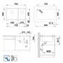 Teknisk tegning af Blanco Subline 430/270-U PD TR køkkenvask, der viser mål for montering og dimensioner.