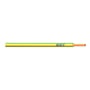 NKT monteringsledning 1G1,5mm² gul/grøn PVC isolering med synlig kobberleder på hvid baggrund.