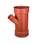 Uponor Double/Rib2 PP-grenrør, 560x160mm, 45 grader, vist frontalt med et grenrør der stikker ud til siden.