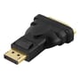Deltaco DisplayPort til DVI-D Single Link-adapter i sort set fra en anden vinkel med DisplayPort-stikket forrest.