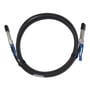 Sort 2 meter Deltaco 100G QSFP28 passivt Direct Attach kobberkabel arrangeret i en cirkel på hvid baggrund.