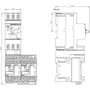 Måltegning af Siemens SIRIUS 3RA2-lastføder til vendedrift med front- og sidevisning samt dimensionslinjer.