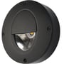 Sort rundt Callisto vægarmatur fra SG Armaturen med nedadrettet lys og 4K, monteret med synlige skruer på sort baggrund.