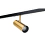 SG Armaturen Zip Tube Mini skinnespot i messing med indbygget LED, vist på et sort 1-faset skinnesystem mod hvid baggrund.