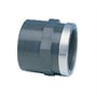 Technoplast PVC overgang 50mm med 1 1/2" gevind, forstærket med metalring og klæbestuds.