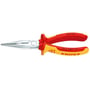 Knipex 160mm fladrundtang med skær, forkromet med røde og gule to-komponent isolerede håndtag, VDE-godkendt 1000V.