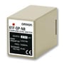Omron 61F-GP-N8 floatless level switch i beige kabinet, viser specifikationer og CE mærke.