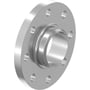 Uponor RS3-flange DN100 PN16 set skråt fra en anden vinkel, så flangepladens tykkelse og rørtilslutningen ses.