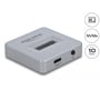 Delock M.2 NVMe SSD dockingstation i sølv med indgang til M.2 SSD, USB Type-C port og strømknap.