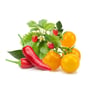 Click & Grow Fruit and Veggie Mix refill-pakke med jordbær, chilipeber og gule tomater på hvid baggrund.