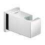 Grohe Euphoria Cube udløb med bruserholder i forkromet design, vist på hvid baggrund.