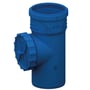 Peštan S-LINE renserør i 75mm diameter, vist i blå plast med en lukket renseklap på siden.