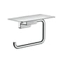 Hansgrohe AddStoris toiletpapirholder med integreret hylde, udført i blank krom metal med skjult vægmontering.